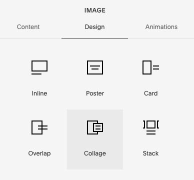 The image layouts available in Squarespace
