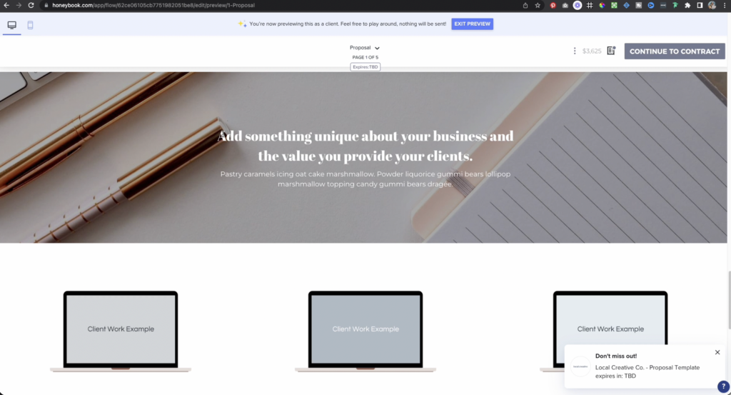 Honeybook proposal template demo