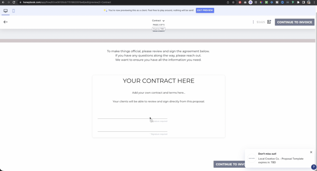 Honeybook proposal template demo