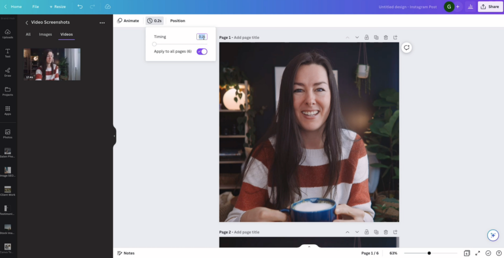 Change timing in Canva with applying to all pages