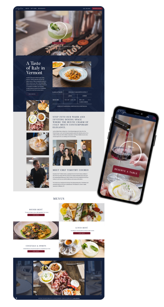 Custom website design for Vermont restaurant with mobile optimized version of website.