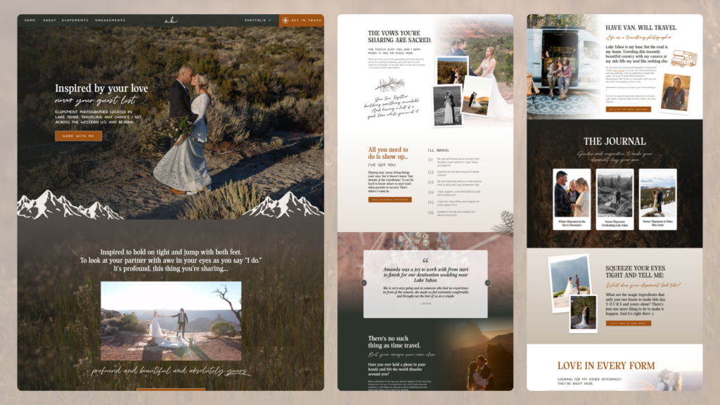 website redesign for an elopment photographer