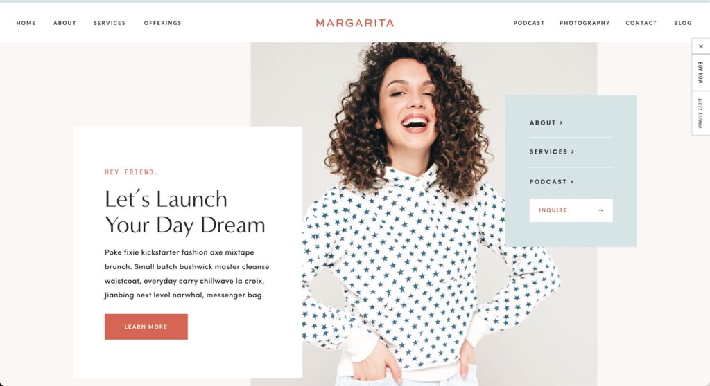 Margarita Showit website template by Tonic.