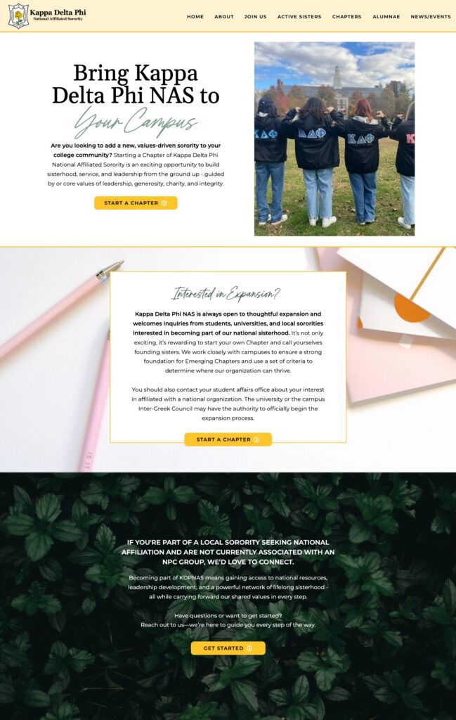 Sorority website campus page example as part of a website re-design by Local Creative.