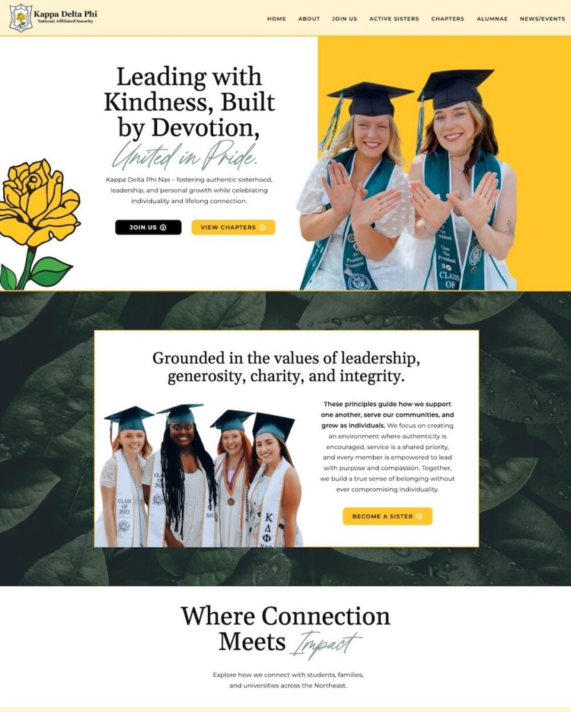 Sorority website homepage design by Local Creative.